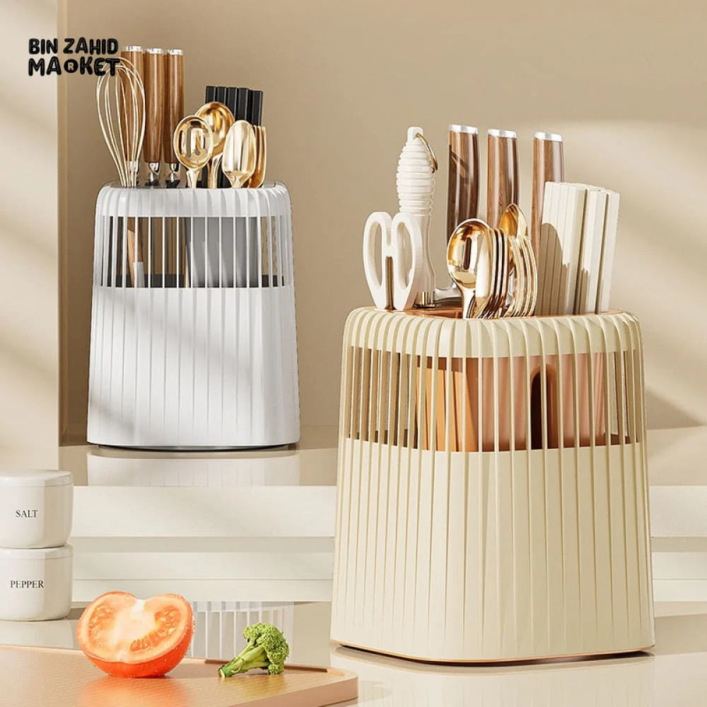 LUXOMOVE KITCHEN ROTATING KNIFE RACK – MULTIFUNCTIONAL STORAGE TUBE FOR KNIVES SPOONS & CHOPSTICKS COUNTERTOP ORGANIZER - Image 2
