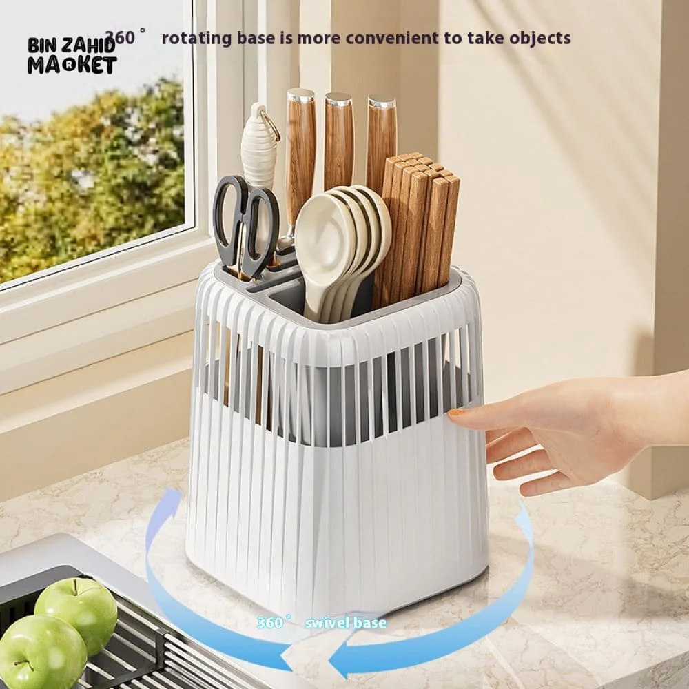 LUXOMOVE KITCHEN ROTATING KNIFE RACK – MULTIFUNCTIONAL STORAGE TUBE FOR KNIVES SPOONS & CHOPSTICKS COUNTERTOP ORGANIZER - Image 3