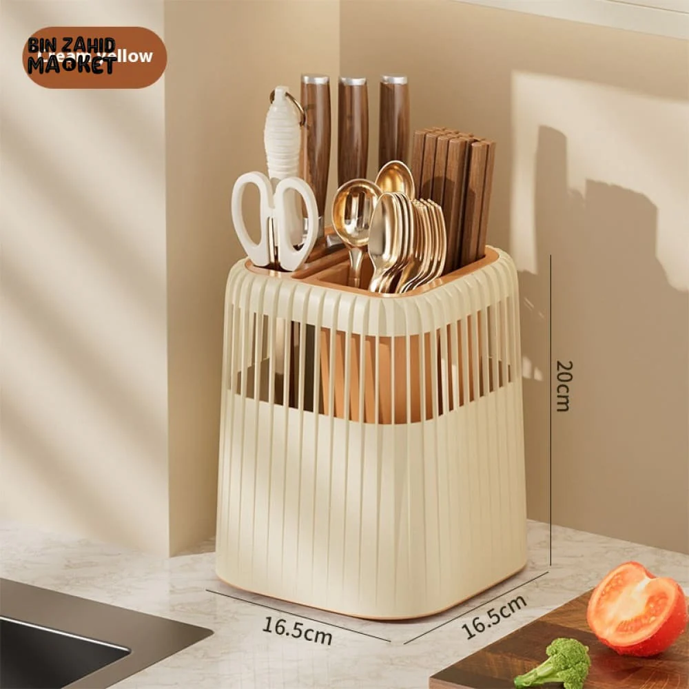 LUXOMOVE KITCHEN ROTATING KNIFE RACK – MULTIFUNCTIONAL STORAGE TUBE FOR KNIVES SPOONS & CHOPSTICKS COUNTERTOP ORGANIZER - Image 5