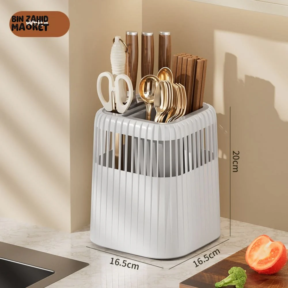 LUXOMOVE KITCHEN ROTATING KNIFE RACK – MULTIFUNCTIONAL STORAGE TUBE FOR KNIVES SPOONS & CHOPSTICKS COUNTERTOP ORGANIZER - Image 6