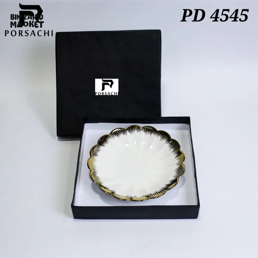 PORSACHI SCALLOPED PORCELAIN SERVING PLATE – WHITE & GOLD LUXURY DISH - Image 2