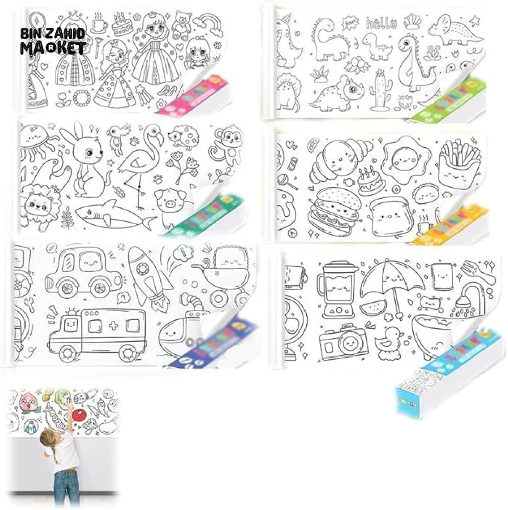 KIDS DIY DRAWING PAPER ROLL SHEET + FREE MARKERS - Image 4