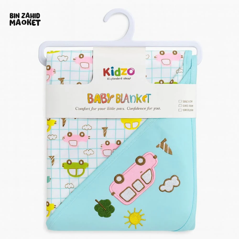 KIDZO BABY WRAPPING SHEET – 100% COTTON SOFT & COMFORTABLE CARTOON CAR DESIGN NEWBORN WRAPPING SHEET - BLUE