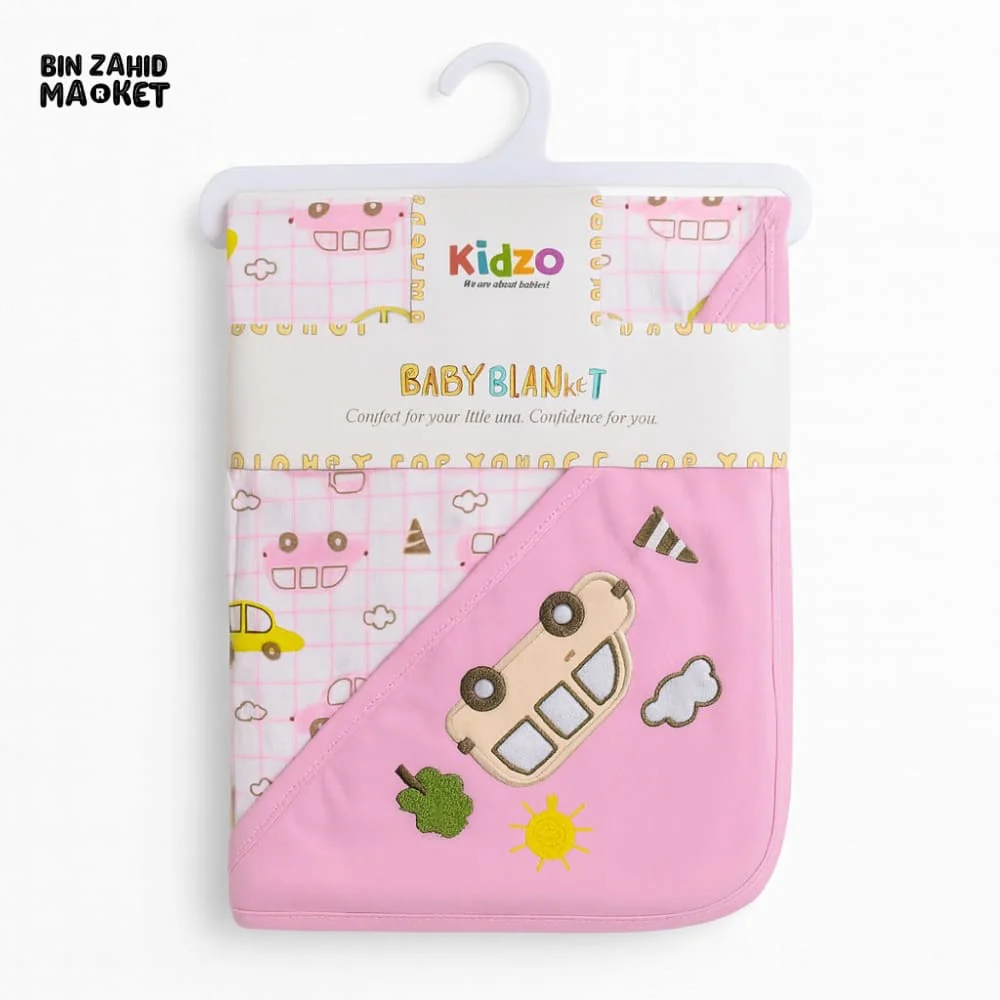 KIDZO BABY WRAPPING SHEET – 100% COTTON SOFT & COMFORTABLE CARTOON CAR DESIGN NEWBORN WRAPPING SHEET - PINK