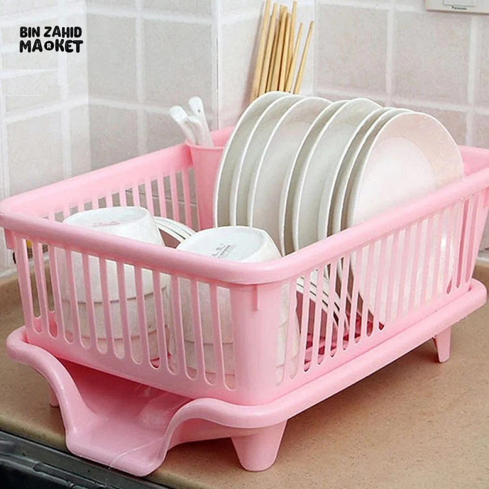 KITCHEN DISH DRYING RACK LARGE PLASTIC DRAINER WITH DRIP TRAY SPOONS & FORKS HOLDER - Image 10