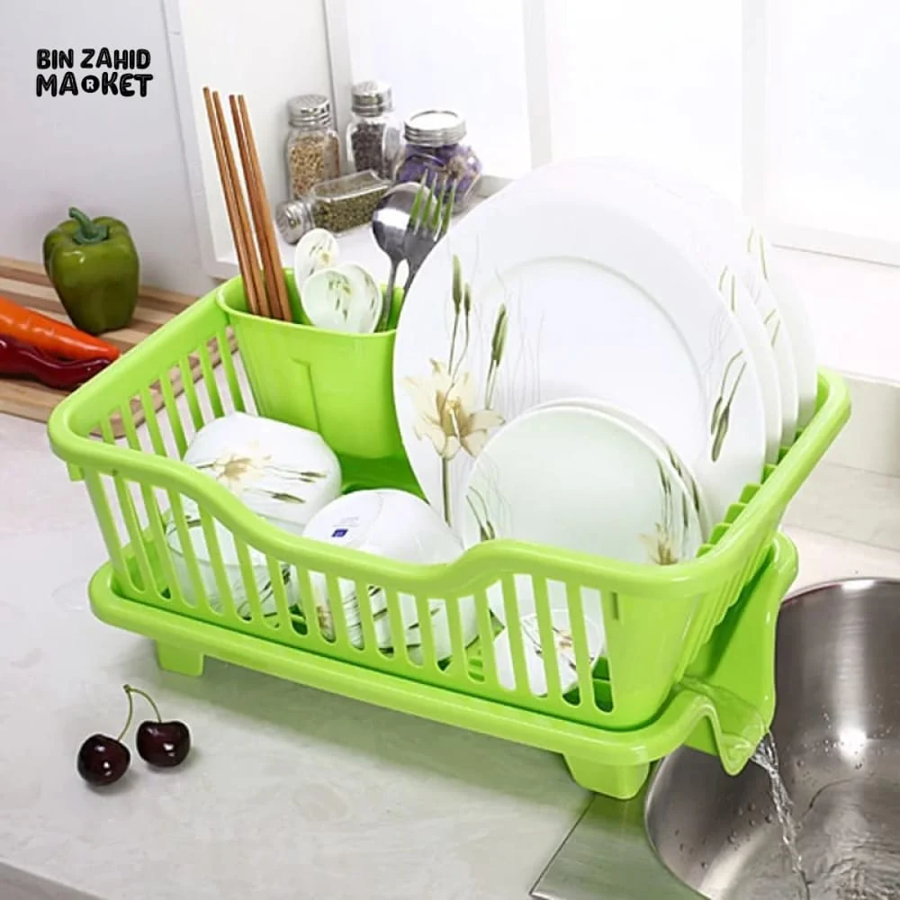 KITCHEN DISH DRYING RACK LARGE PLASTIC DRAINER WITH DRIP TRAY SPOONS & FORKS HOLDER - Image 11
