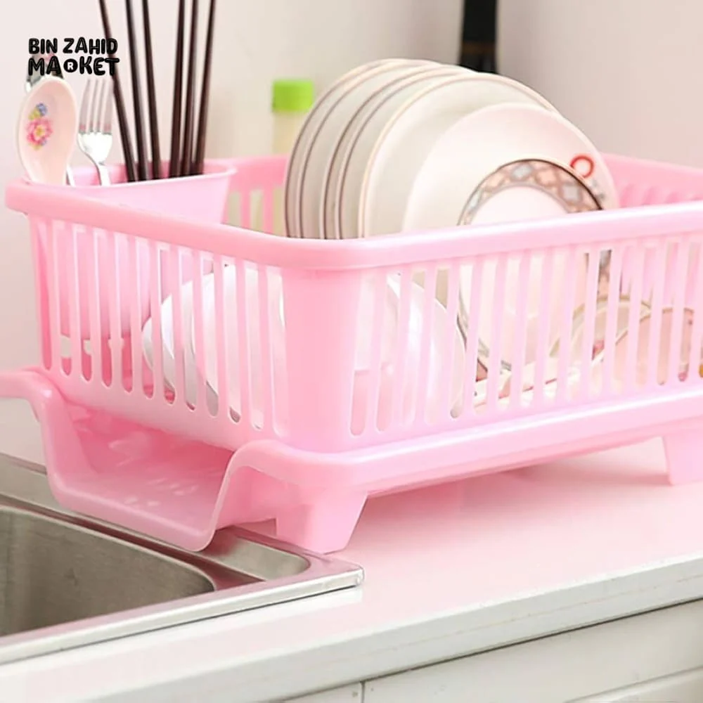 KITCHEN DISH DRYING RACK LARGE PLASTIC DRAINER WITH DRIP TRAY SPOONS & FORKS HOLDER - Image 4