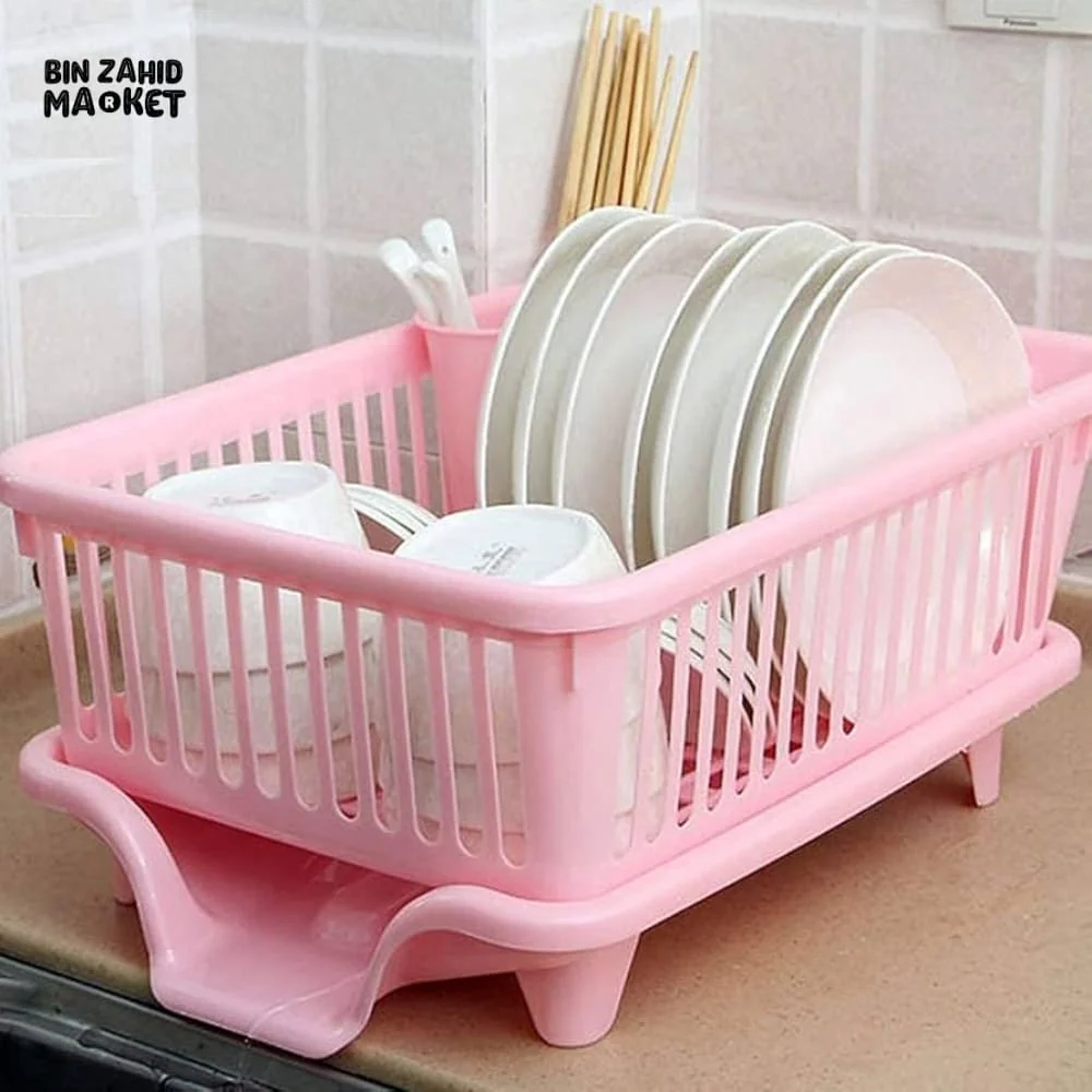 KITCHEN DISH DRYING RACK LARGE PLASTIC DRAINER WITH DRIP TRAY SPOONS & FORKS HOLDER - Image 6