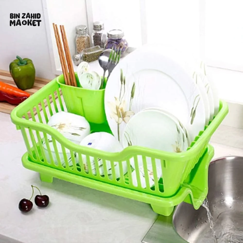 KITCHEN DISH DRYING RACK LARGE PLASTIC DRAINER WITH DRIP TRAY SPOONS & FORKS HOLDER - Image 7