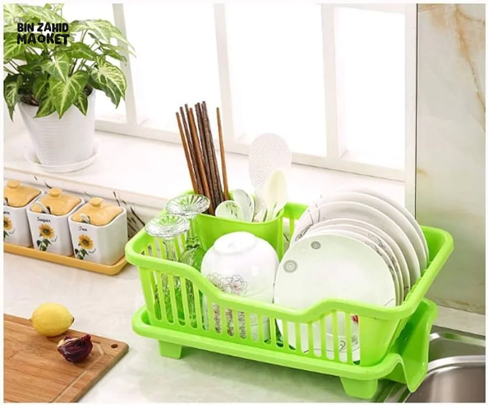 KITCHEN DISH DRYING RACK LARGE PLASTIC DRAINER WITH DRIP TRAY SPOONS & FORKS HOLDER - Image 8