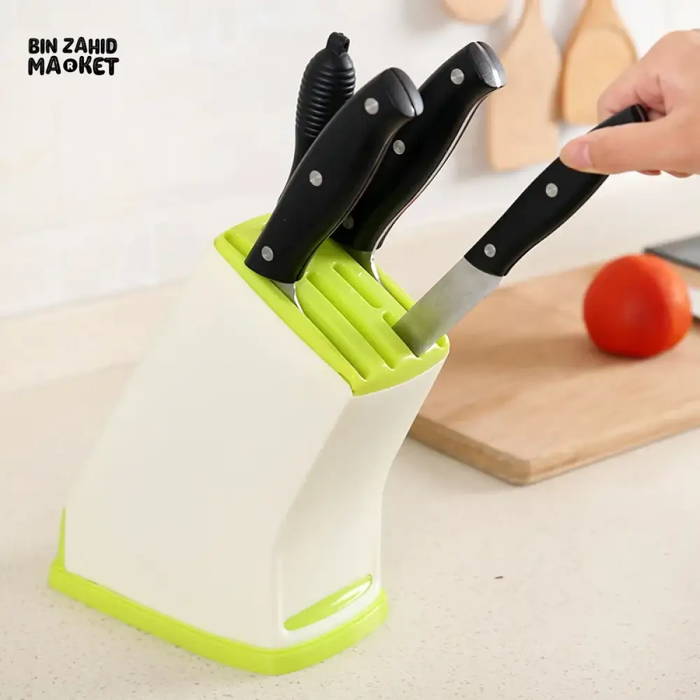 KITCHEN MULTIFUNCTIONAL KNIFE RACK – PLASTIC COUNTERTOP HOLDER WITH WATER-DRAINING BASE & CUTTER STORAGE - Image 3