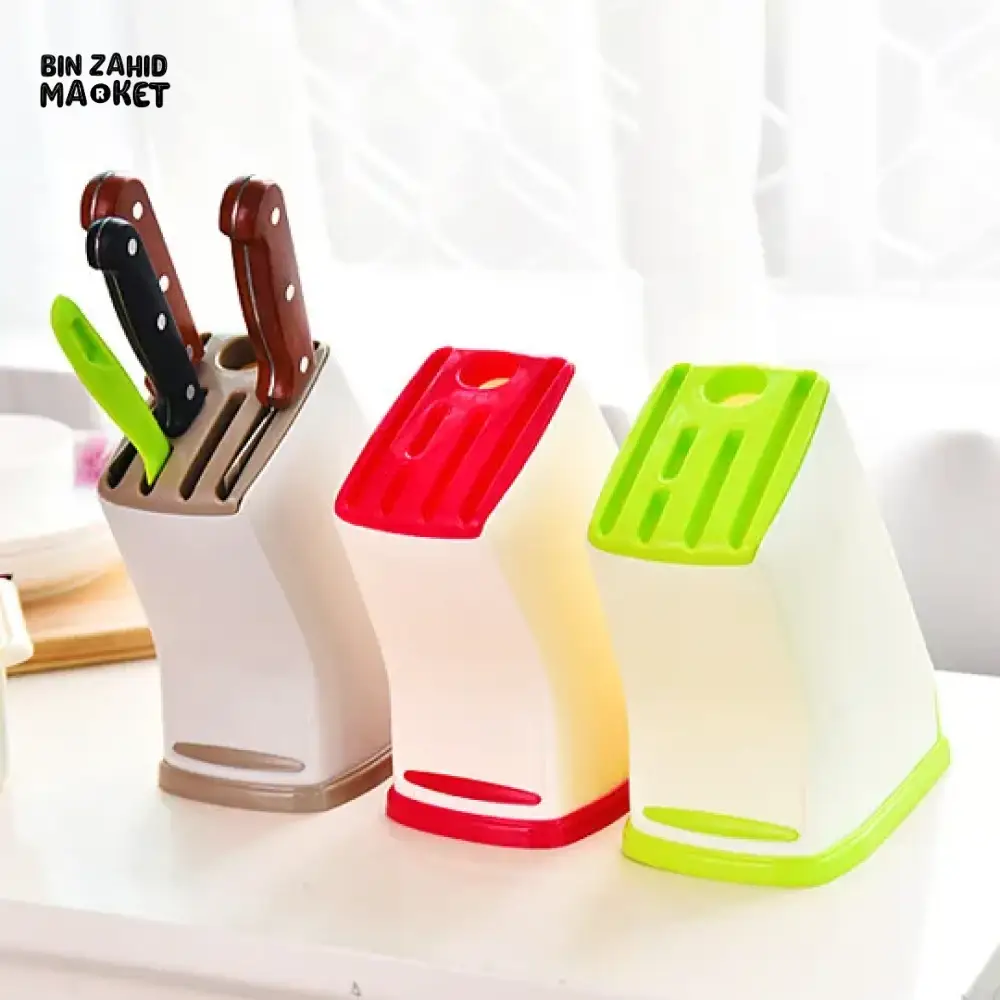 KITCHEN MULTIFUNCTIONAL KNIFE RACK – PLASTIC COUNTERTOP HOLDER WITH WATER-DRAINING BASE & CUTTER STORAGE - Image 4