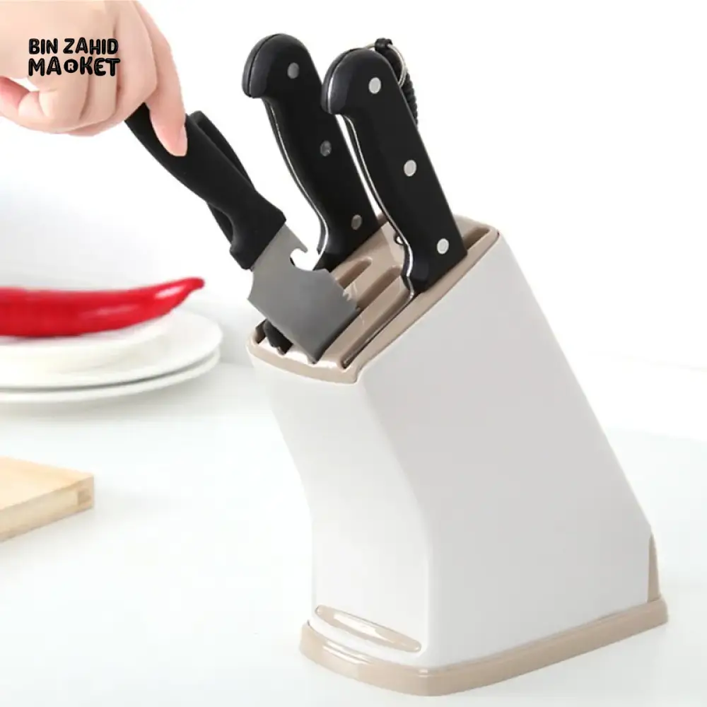 KITCHEN MULTIFUNCTIONAL KNIFE RACK – PLASTIC COUNTERTOP HOLDER WITH WATER-DRAINING BASE & CUTTER STORAGE - Image 6