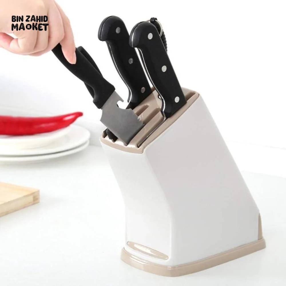 KITCHEN MULTIFUNCTIONAL KNIFE RACK – PLASTIC COUNTERTOP HOLDER WITH WATER-DRAINING BASE & CUTTER STORAGE - Image 7