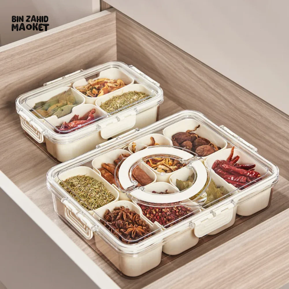 KITCHEN SEASONING STORAGE BOX 8-GRID SPICE BOX SEALED MOISTURE-PROOF SALT TANK