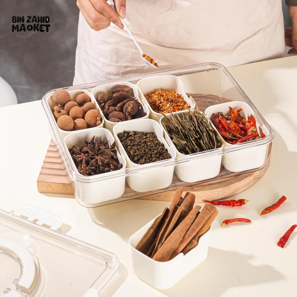 KITCHEN SEASONING STORAGE BOX 8-GRID SPICE BOX SEALED MOISTURE-PROOF SALT TANK - Image 14