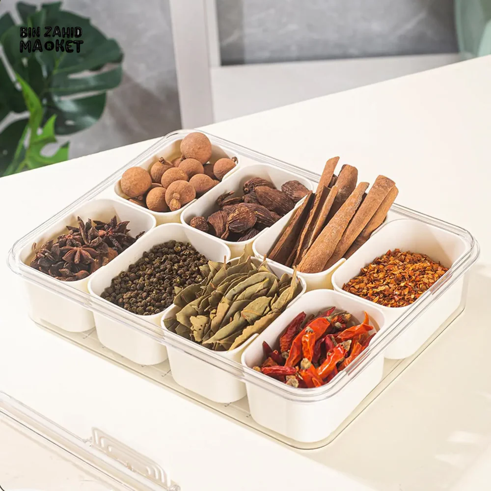 KITCHEN SEASONING STORAGE BOX 8-GRID SPICE BOX SEALED MOISTURE-PROOF SALT TANK - Image 16