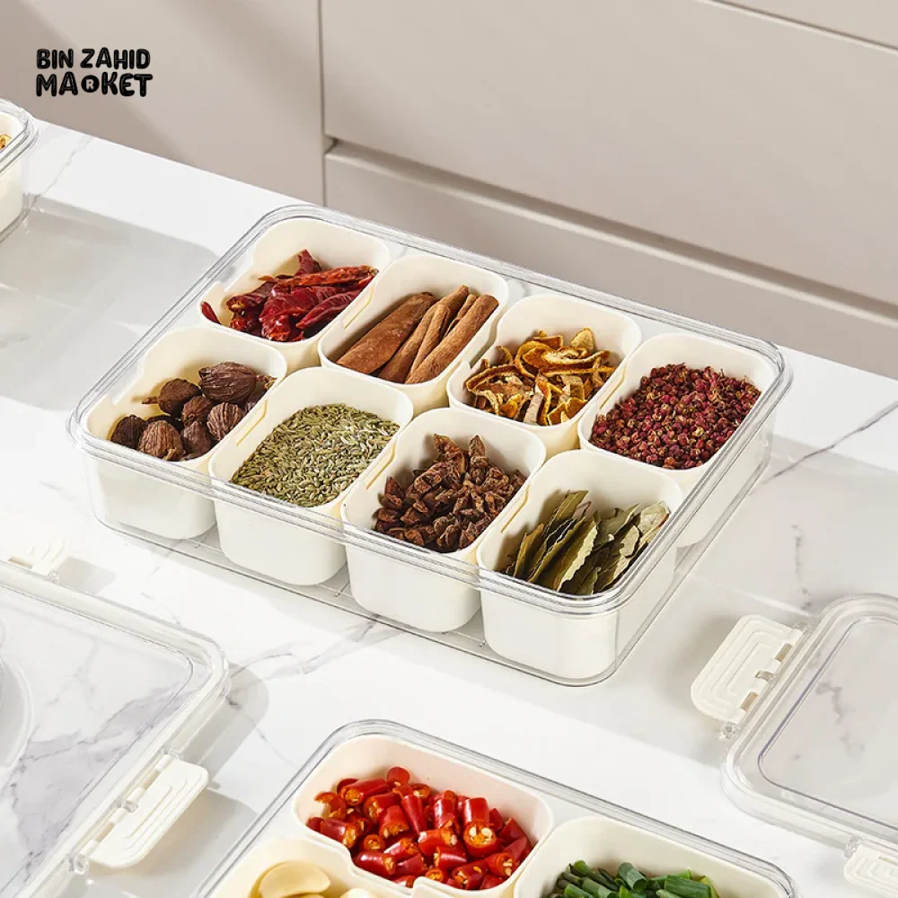 KITCHEN SEASONING STORAGE BOX 8-GRID SPICE BOX SEALED MOISTURE-PROOF SALT TANK - Image 5