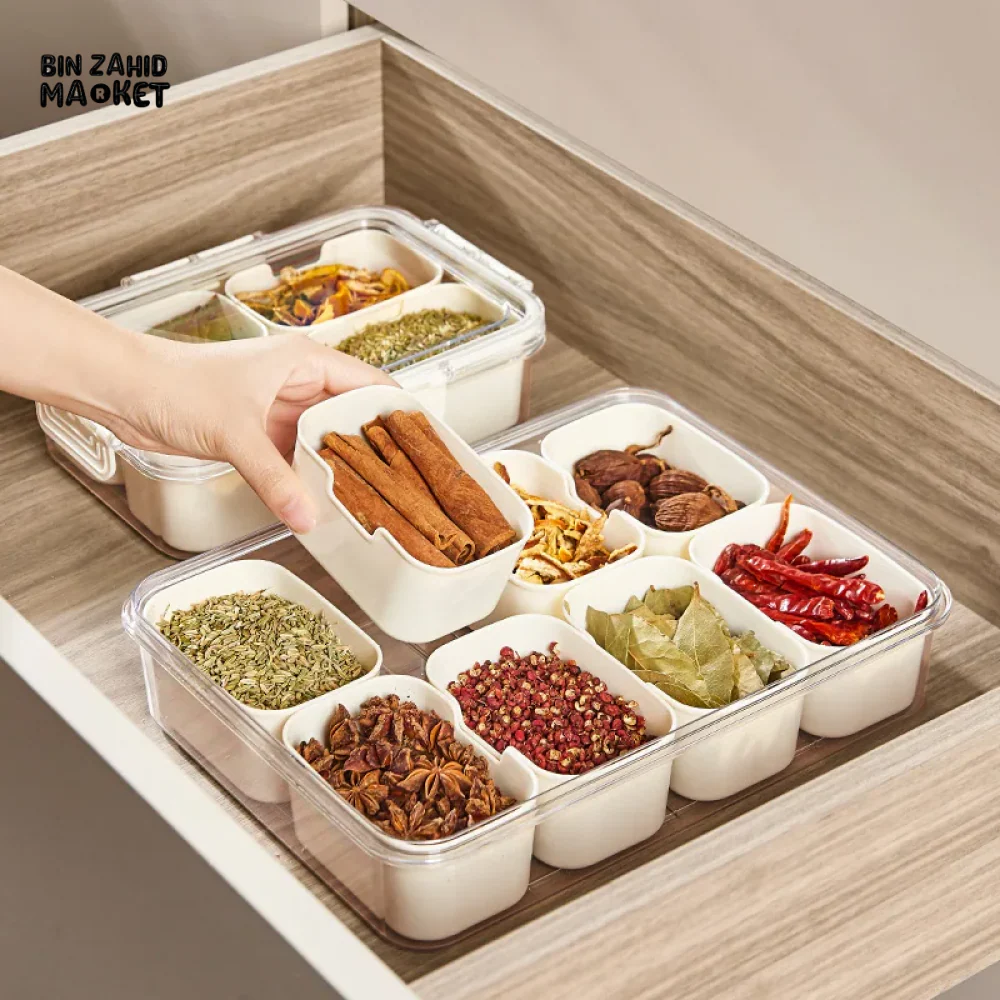 KITCHEN SEASONING STORAGE BOX 8-GRID SPICE BOX SEALED MOISTURE-PROOF SALT TANK - Image 6