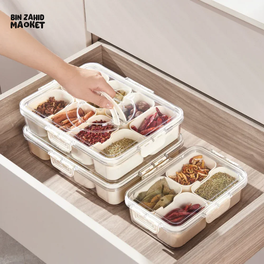KITCHEN SEASONING STORAGE BOX 8-GRID SPICE BOX SEALED MOISTURE-PROOF SALT TANK - Image 7
