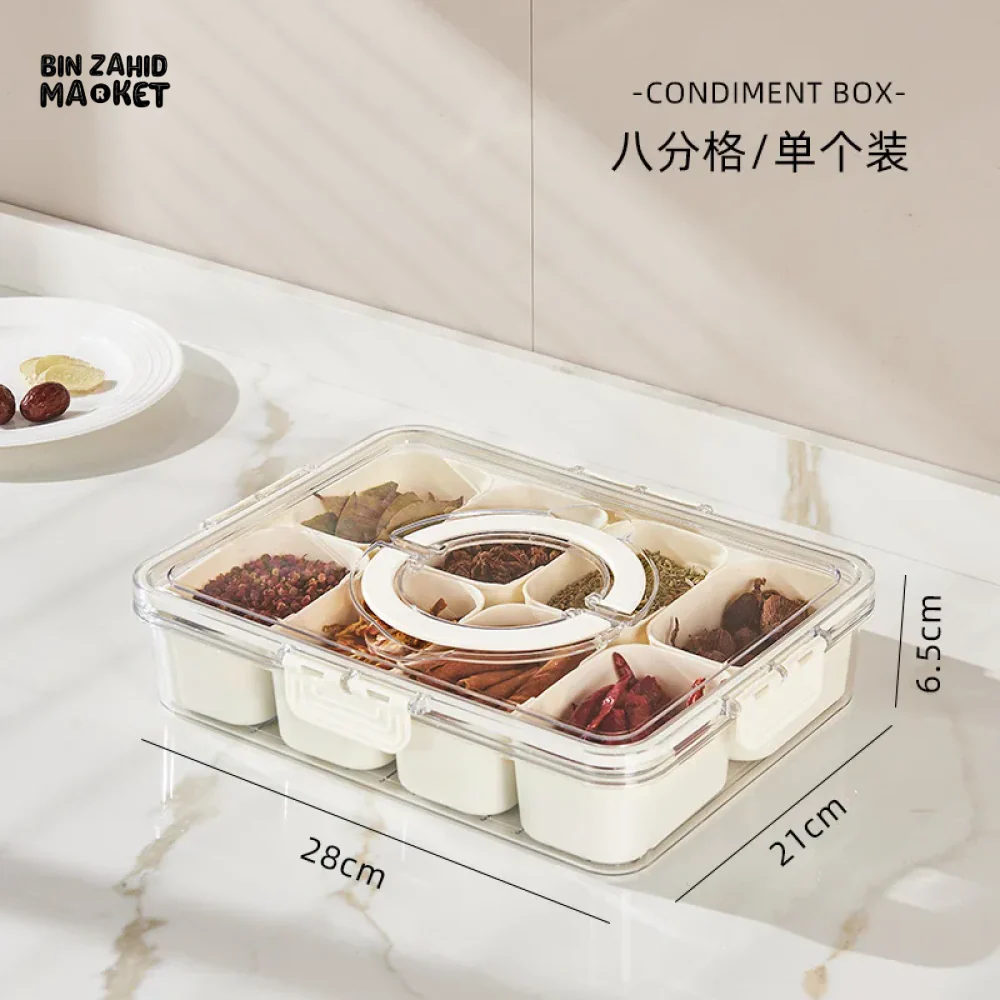 KITCHEN SEASONING STORAGE BOX 8-GRID SPICE BOX SEALED MOISTURE-PROOF SALT TANK - Image 9