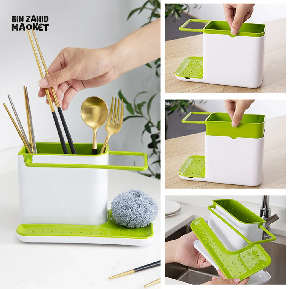 KITCHEN STORAGE DRAIN RACK SINK HOLDER SOAP & SPONGE ORGANIZER - Image 7