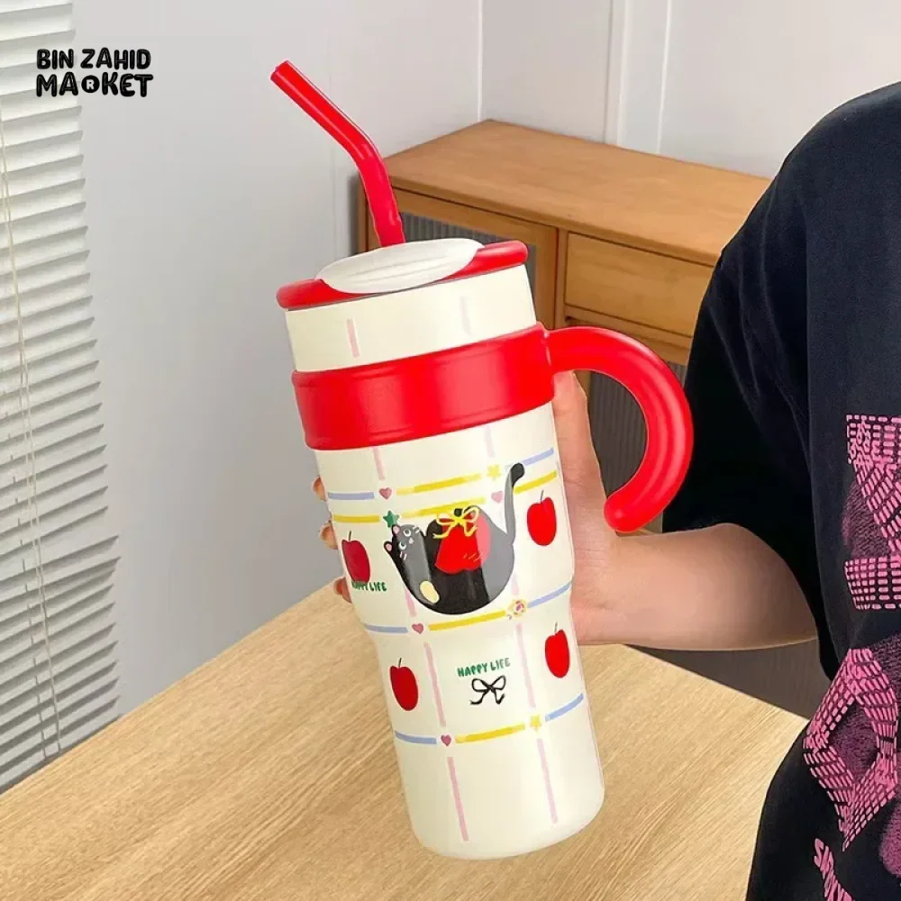 LARGE CAPACITY INSULATED WATER BOTTLE CARTOON STRAW CUP FOR GIRLS & STUDENTS - Image 10
