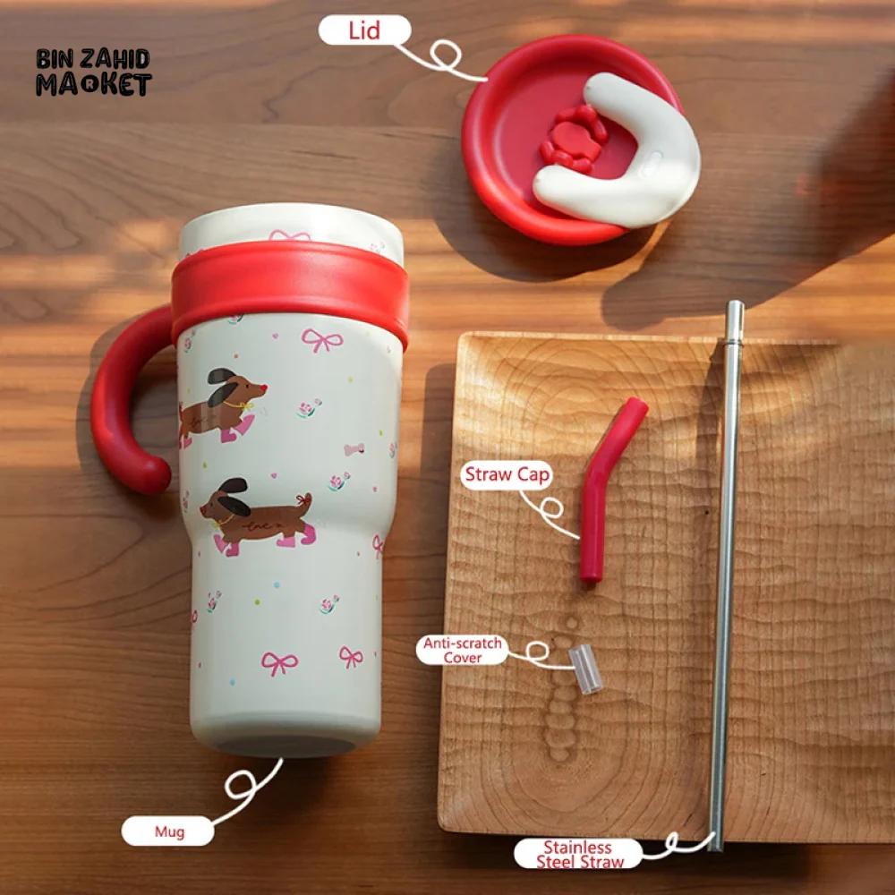LARGE CAPACITY INSULATED WATER BOTTLE CARTOON STRAW CUP FOR GIRLS & STUDENTS - Image 9