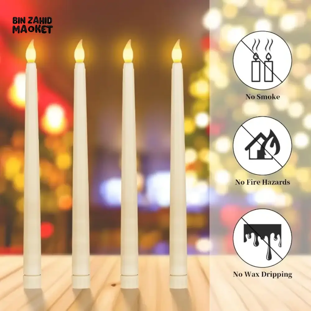 PACK OF 3 LED FLAMELESS 3D TAPER CANDLES – LONG POLE BATTERY TEALIGHTS FOR PARTY & HOME DECOR - Image 5