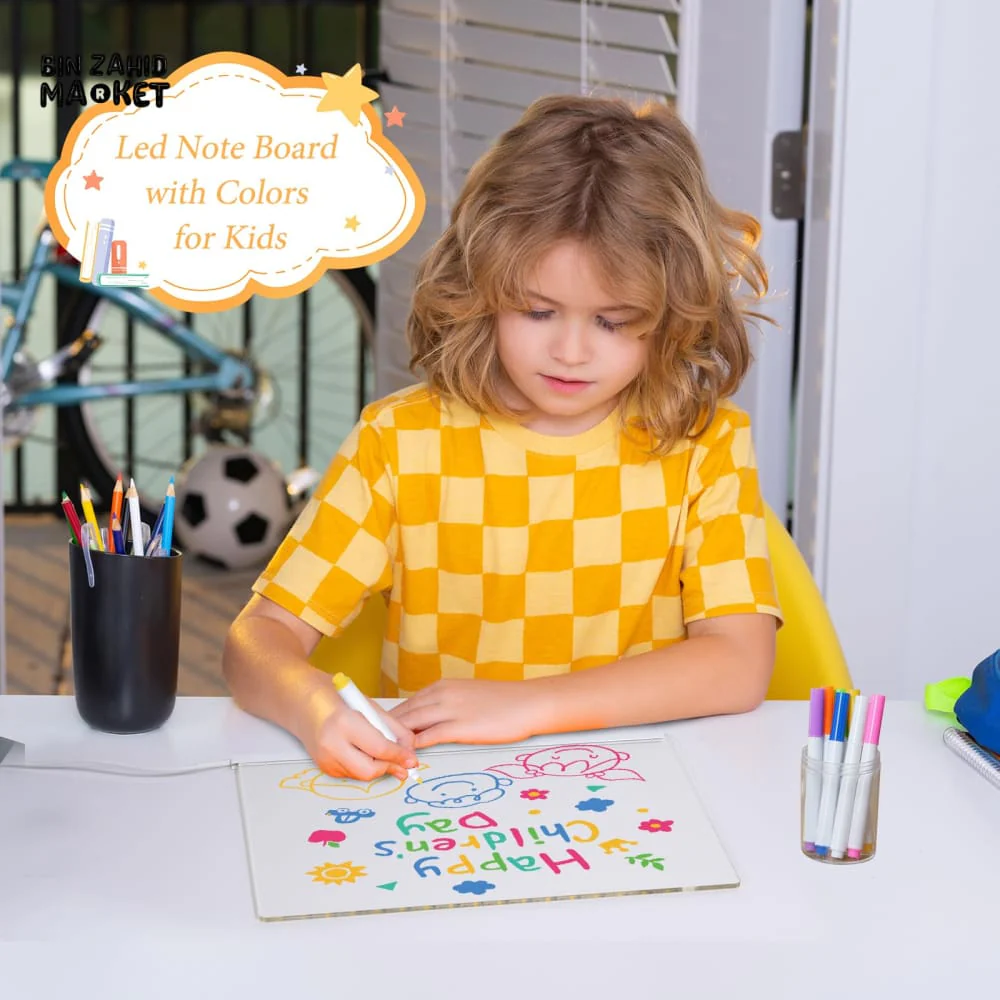 LED NOTICE BOARD WITH COLORS 20CM X 20CM – ILLUMINATED ACRYLIC MESSAGE BOARD LED DRAWING BOARD & LIGHT-UP NOTEPAD WITH ADJUSTABLE STAND - Image 3