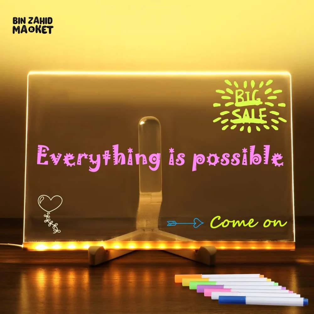 LED NOTICE BOARD WITH COLORS 20CM X 20CM – ILLUMINATED ACRYLIC MESSAGE BOARD LED DRAWING BOARD & LIGHT-UP NOTEPAD WITH ADJUSTABLE STAND - Image 5