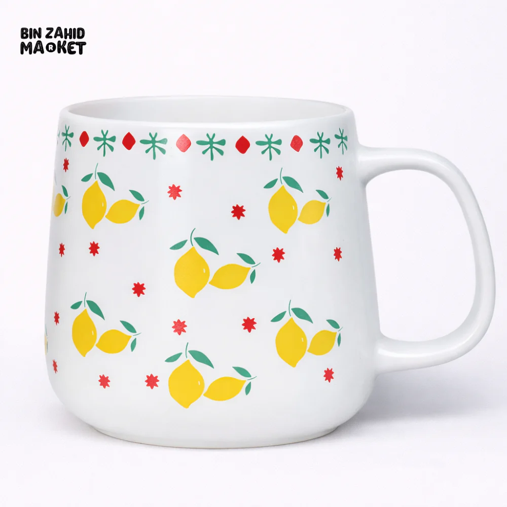LEMON PRINT CERAMIC MUG – WHITE COFFEE & TEA CUP | CUTE FRUIT DESIGN