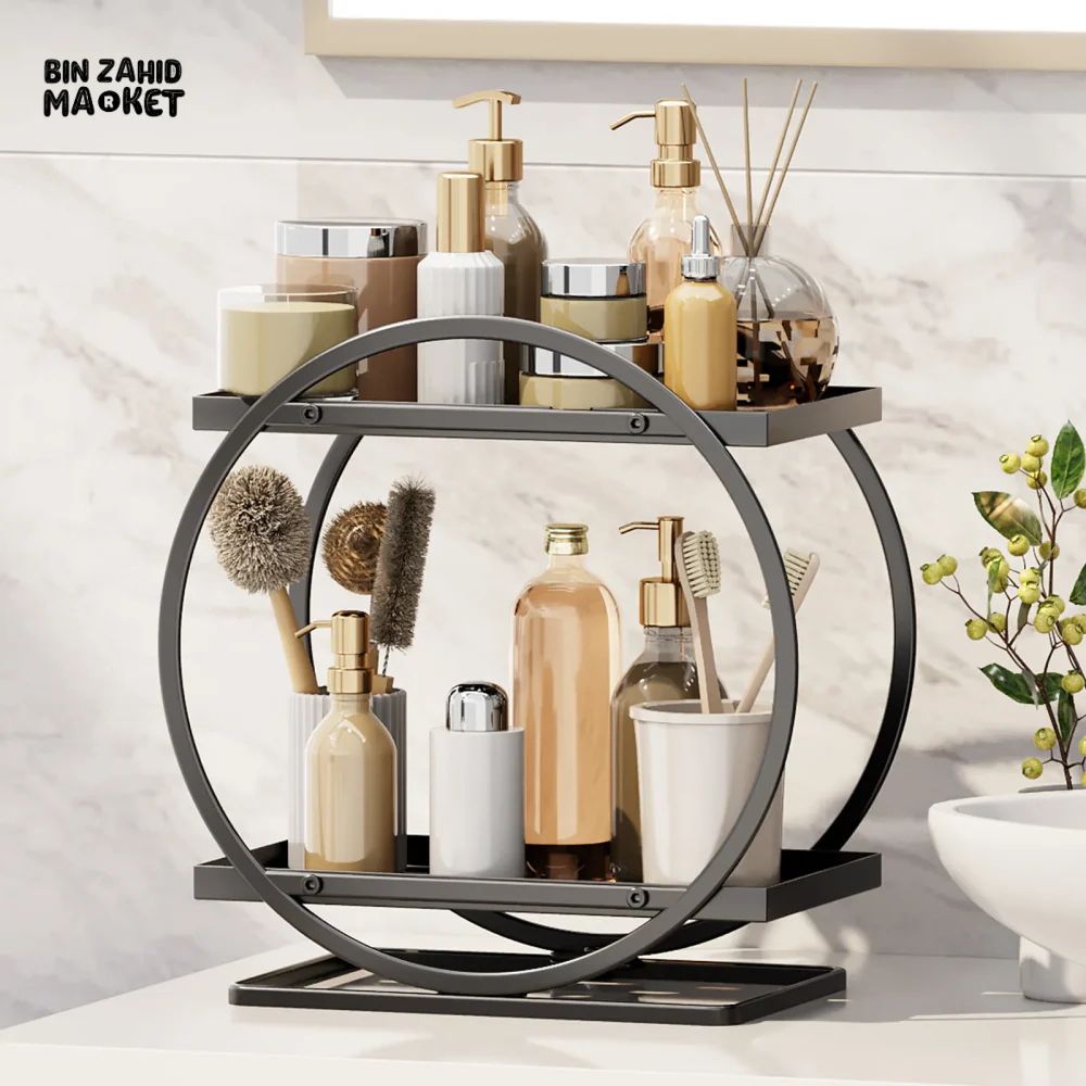 LIGHT LUXURY BATHROOM SHELF RACK COSMETICS ORGANIZER FOR DRESSING TABLE - CIRCLE SHAPE - Image 10