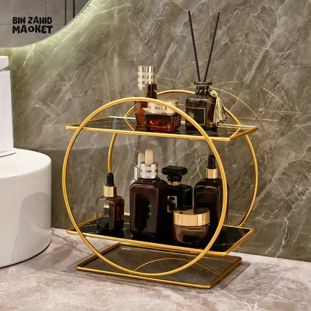 LIGHT LUXURY BATHROOM SHELF RACK COSMETICS ORGANIZER FOR DRESSING TABLE - CIRCLE SHAPE - Image 13