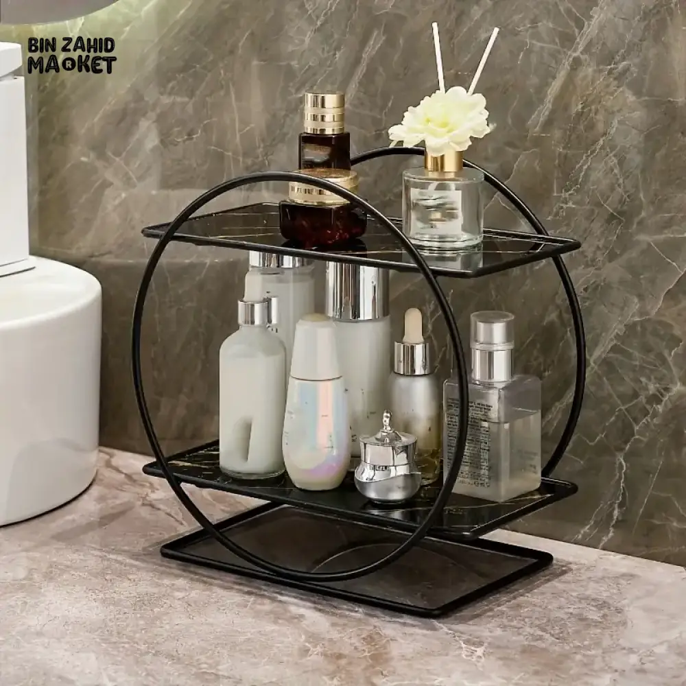 LIGHT LUXURY BATHROOM SHELF RACK COSMETICS ORGANIZER FOR DRESSING TABLE - CIRCLE SHAPE - Image 14