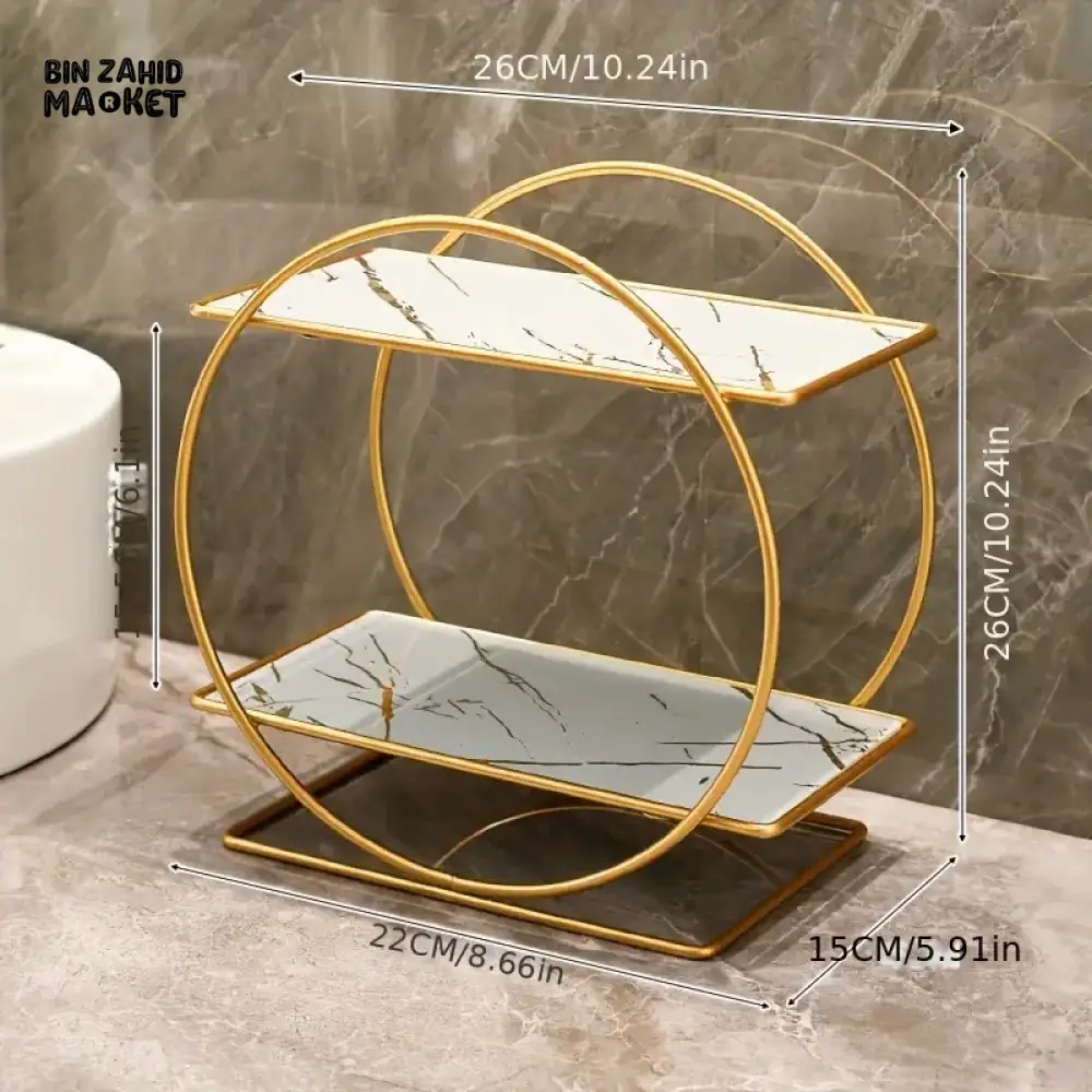 LIGHT LUXURY BATHROOM SHELF RACK COSMETICS ORGANIZER FOR DRESSING TABLE - CIRCLE SHAPE - Image 2