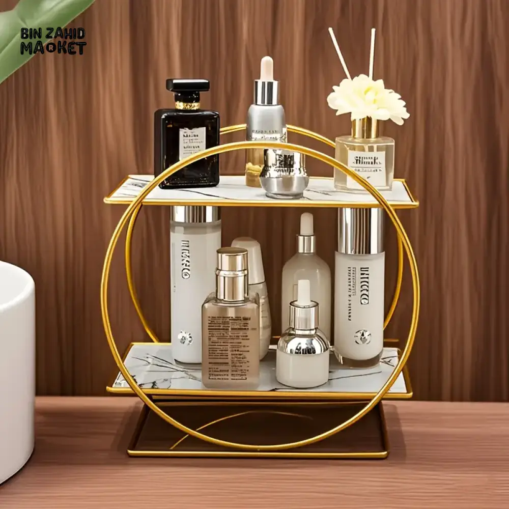 LIGHT LUXURY BATHROOM SHELF RACK COSMETICS ORGANIZER FOR DRESSING TABLE - CIRCLE SHAPE - Image 4