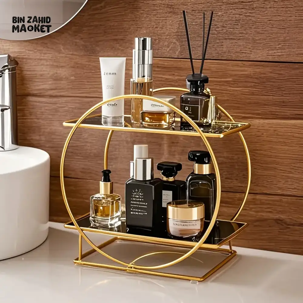 LIGHT LUXURY BATHROOM SHELF RACK COSMETICS ORGANIZER FOR DRESSING TABLE - CIRCLE SHAPE - Image 5