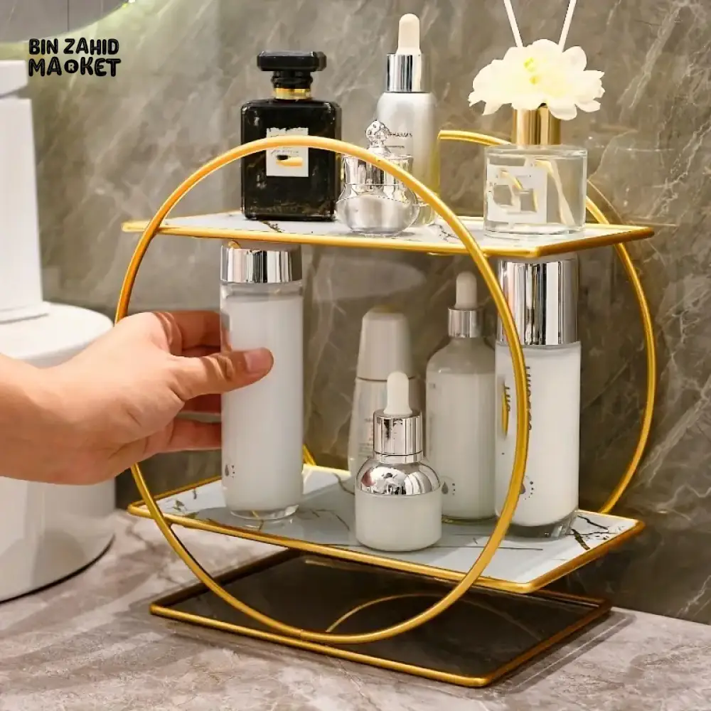 LIGHT LUXURY BATHROOM SHELF RACK COSMETICS ORGANIZER FOR DRESSING TABLE - CIRCLE SHAPE - Image 6