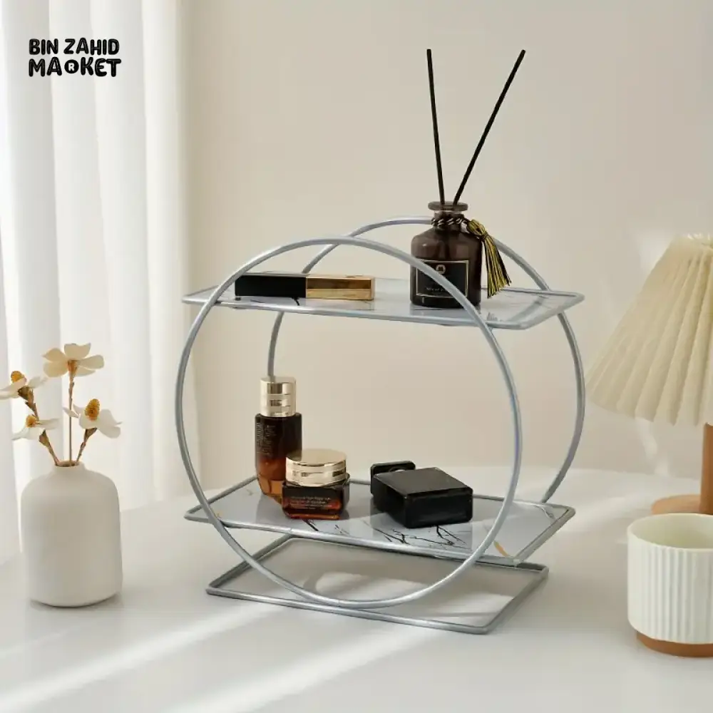 LIGHT LUXURY BATHROOM SHELF RACK COSMETICS ORGANIZER FOR DRESSING TABLE - CIRCLE SHAPE - Image 7