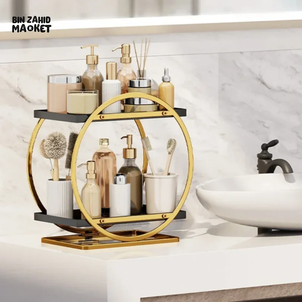 LIGHT LUXURY BATHROOM SHELF RACK COSMETICS ORGANIZER FOR DRESSING TABLE - CIRCLE SHAPE - Image 9