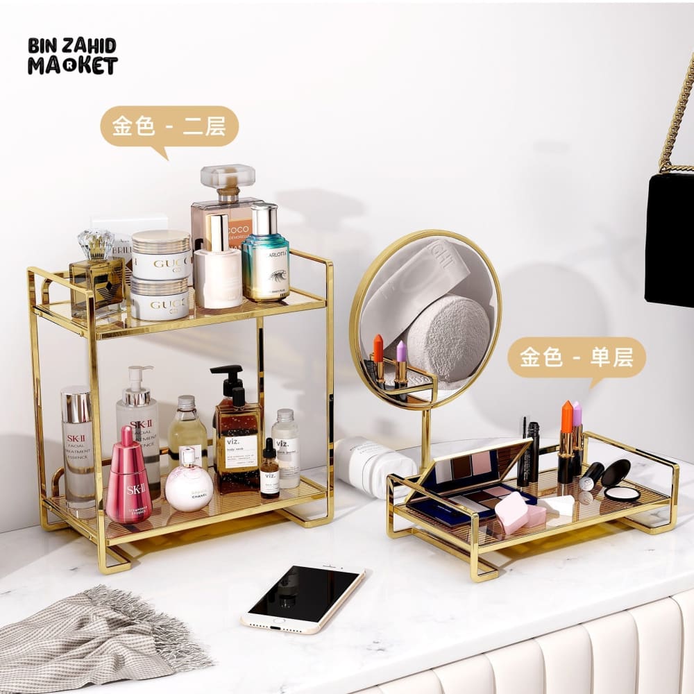 LIGHT LUXURY BATHROOM SHELF RACK COSMETICS ORGANIZER FOR DRESSING TABLE - SQUARE SHAPE - Image 3