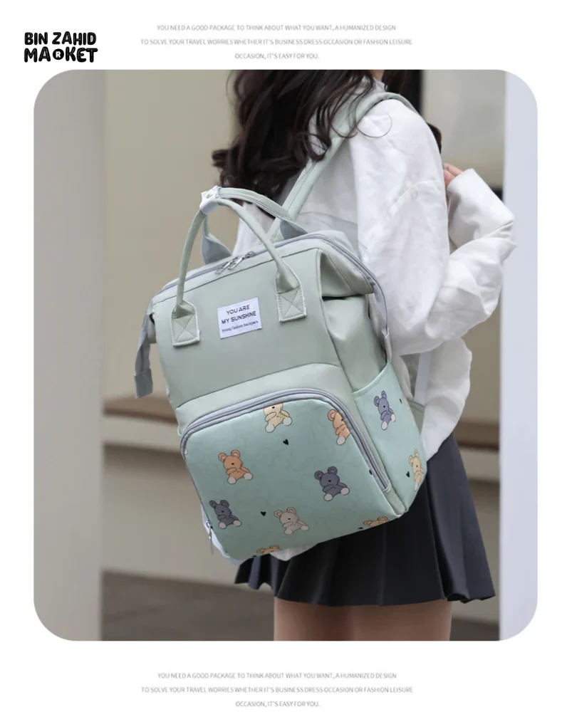 LIGHTWEIGHT & SPACIOUS DIAPER BACKPACK – MULTI-FUNCTIONAL DESIGN FOR MOMS ON THE GO - GREEN - Image 14