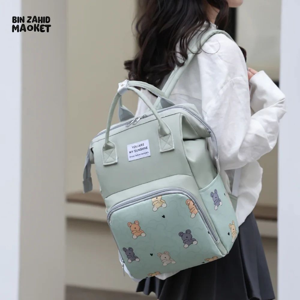 LIGHTWEIGHT & SPACIOUS DIAPER BACKPACK – MULTI-FUNCTIONAL DESIGN FOR MOMS ON THE GO - GREEN - Image 5