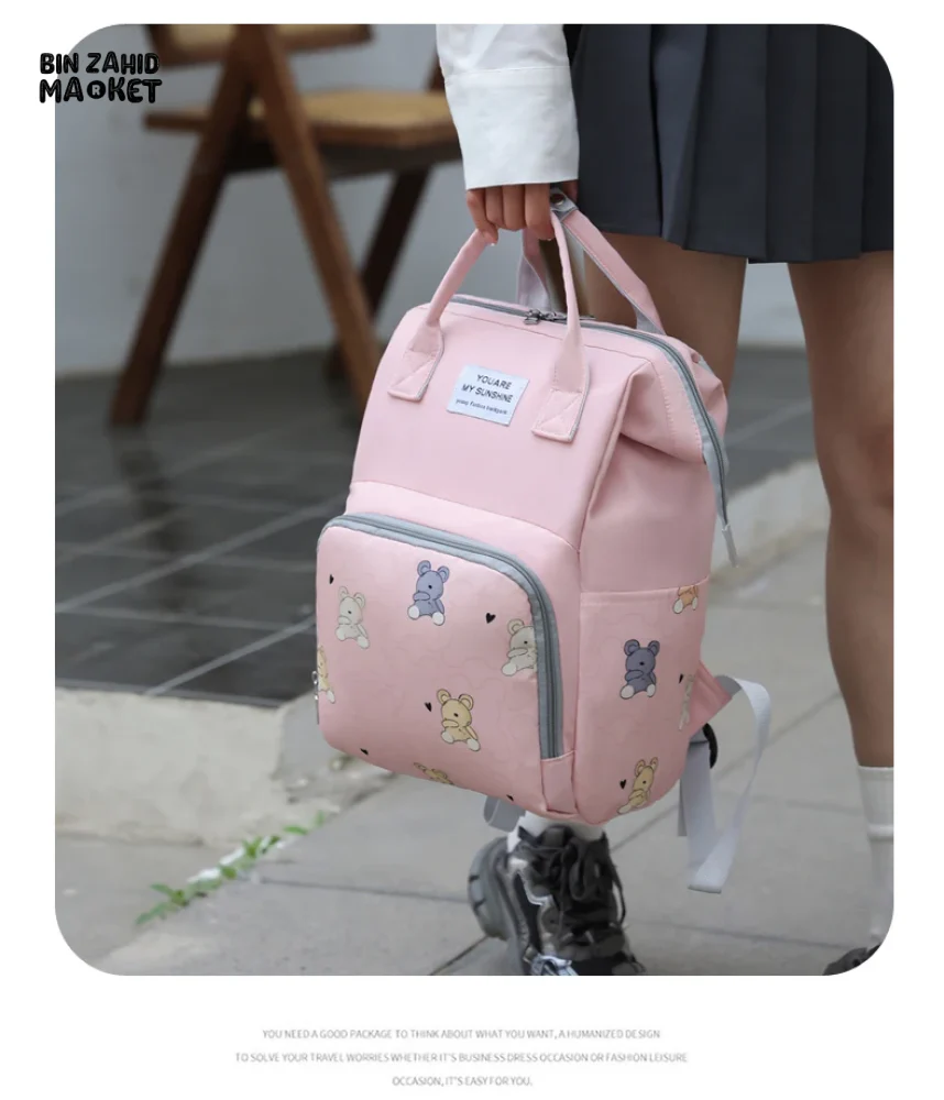 LIGHTWEIGHT & SPACIOUS DIAPER BACKPACK – MULTI-FUNCTIONAL DESIGN FOR MOMS ON THE GO - PINK - Image 13