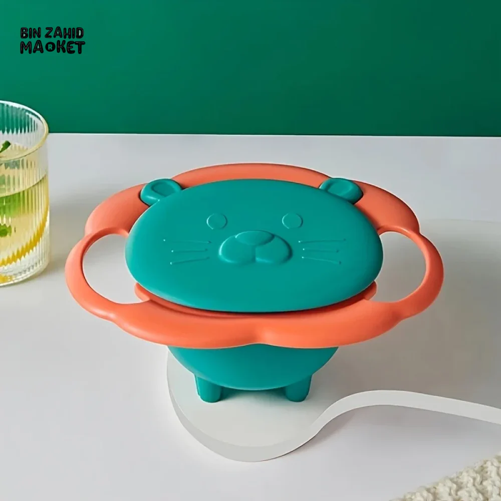 LION-SHAPED ANTI-SPILL BABY BOWL 360° BALANCE DESIGN WITH LID & HANDLES PERFECT FEEDING GIFT FOR TODDLERS - Image 3