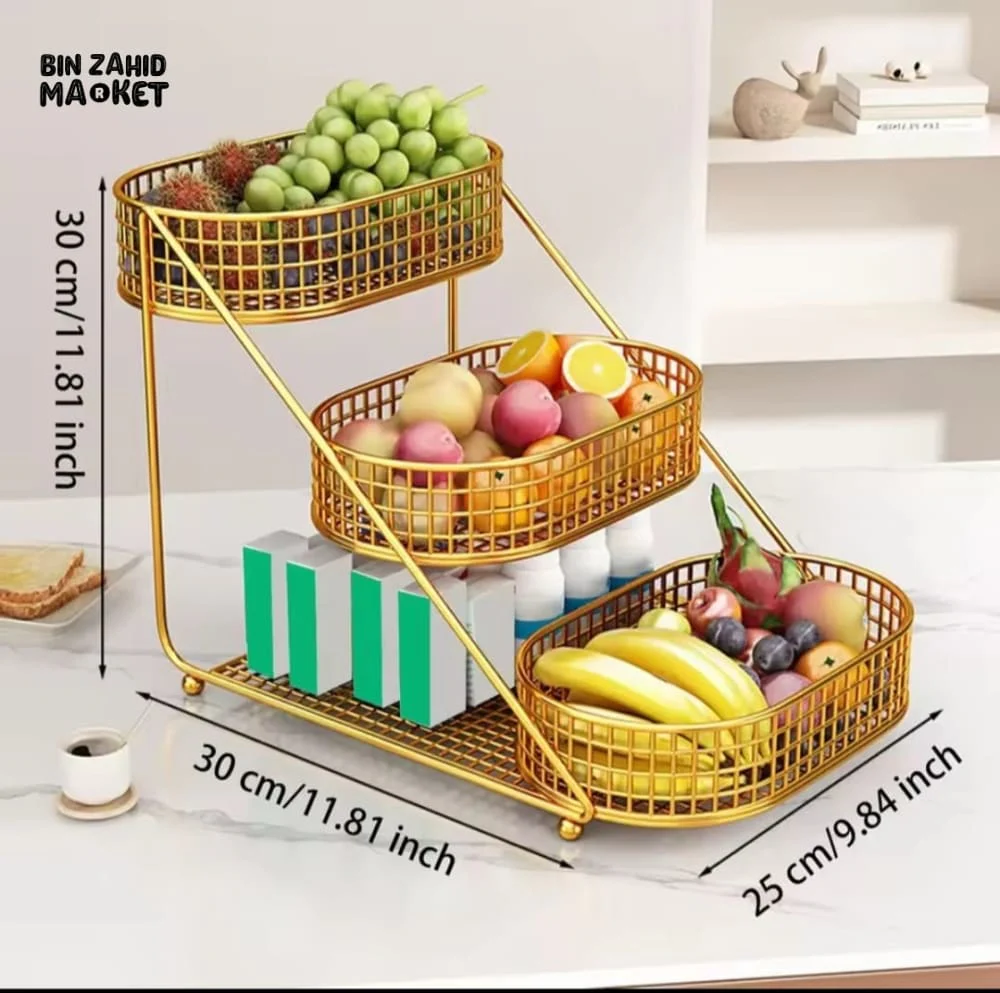 LUXORMOVE 3-TIER FRUIT & SNACK BASKET – MODERN GOLD WIRE STAND - Image 2