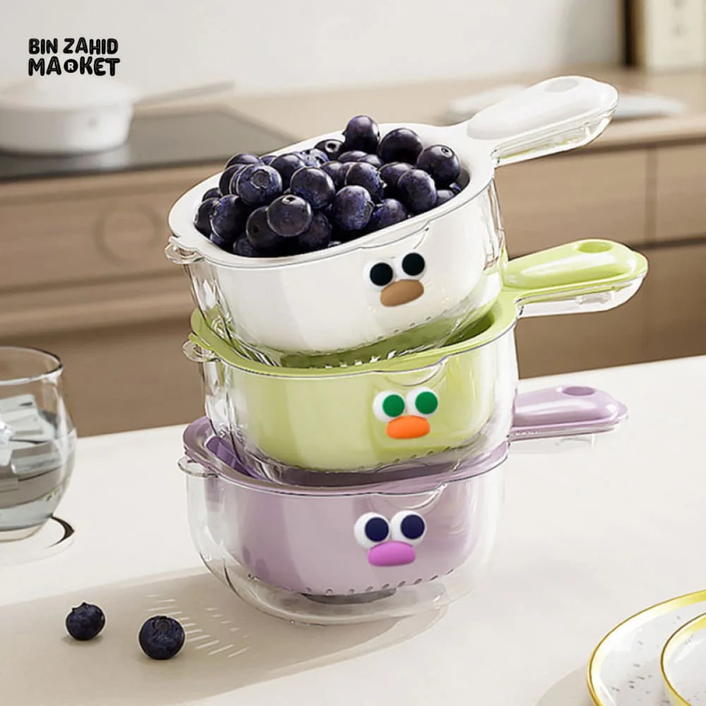 LUXORMOVE DOUBLE-LAYER VEGETABLE & FRUIT BASKET – 2-IN-1 THICKENED DRAIN FILTER WITH CUTE HANDLE FOR HOME USE