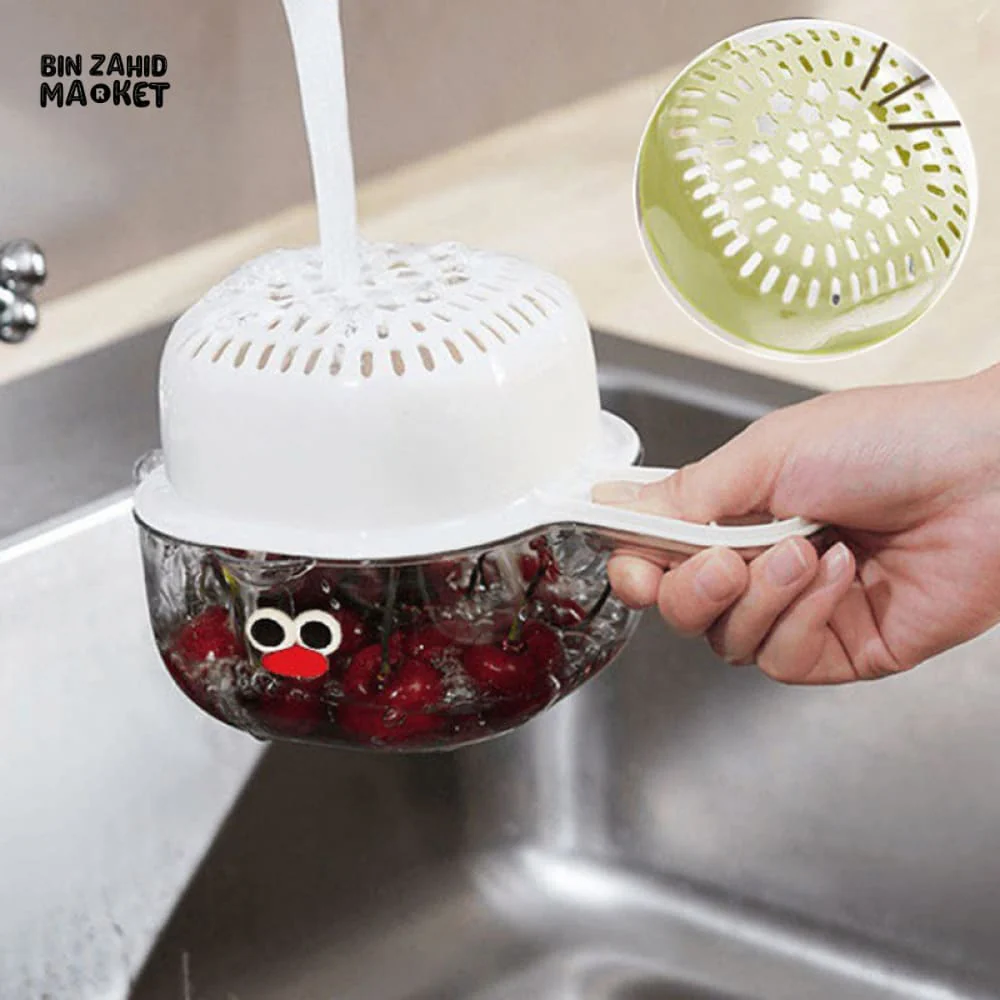 LUXORMOVE DOUBLE-LAYER VEGETABLE & FRUIT BASKET – 2-IN-1 THICKENED DRAIN FILTER WITH CUTE HANDLE FOR HOME USE - Image 2