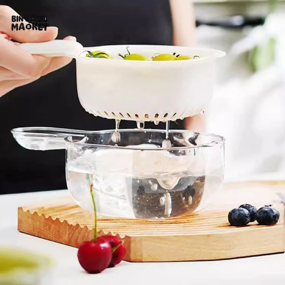 LUXORMOVE DOUBLE-LAYER VEGETABLE & FRUIT BASKET – 2-IN-1 THICKENED DRAIN FILTER WITH CUTE HANDLE FOR HOME USE - Image 3